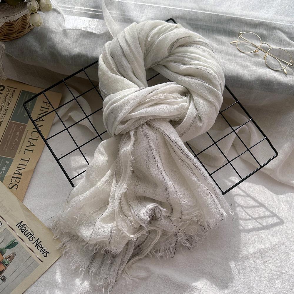 

Цвет Моранди вращающийся осенне-зимний шерстяной шарф женская литературная и ретро шаль теплый шарф полосатый шарф белый