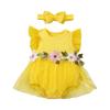 Infant Baby Flower-Embroidered Romper Mesh Dress with Headband