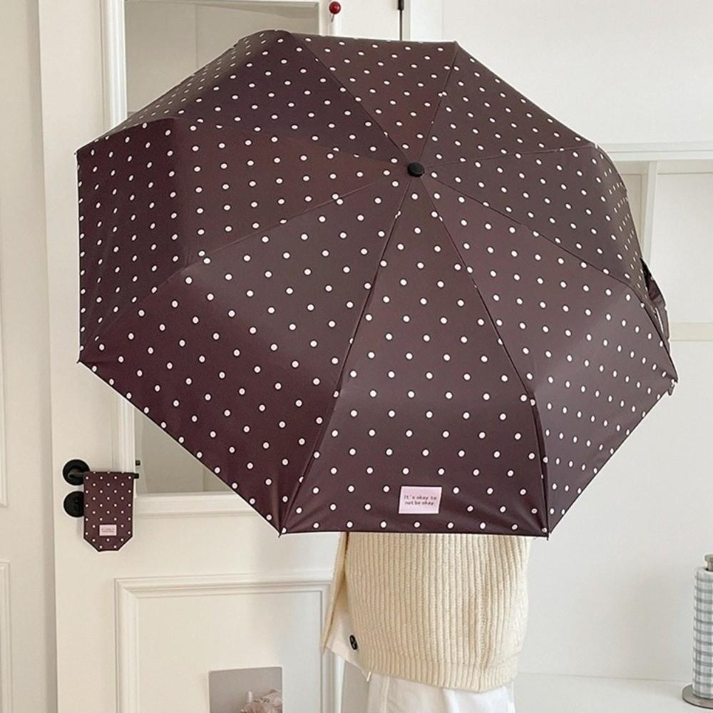 Portable U-Shaped Handle Polka Dot Umbrella Dual-Use Lightweight Sun Umbrella 8-Rib Manual Folding Umbrella Rainy Season