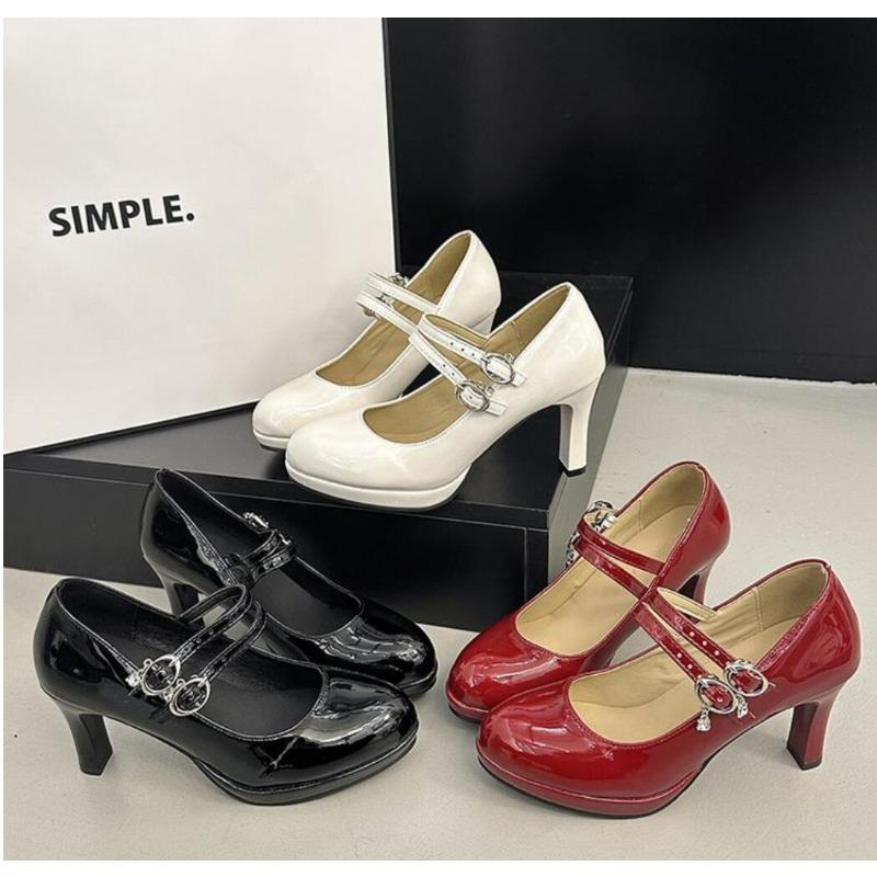 Designer Luxury Patent Leather Thick Heel Women Mary Jane Shoes Fashion Belt Buckle Shoes Ladies Elegant Dress Dancing Pumps