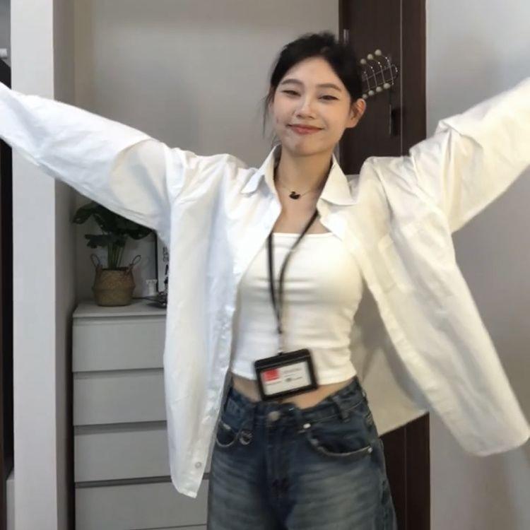 Women s High-End Spring White Long Sleeve Versatile Loose Layering Top 2XL белый