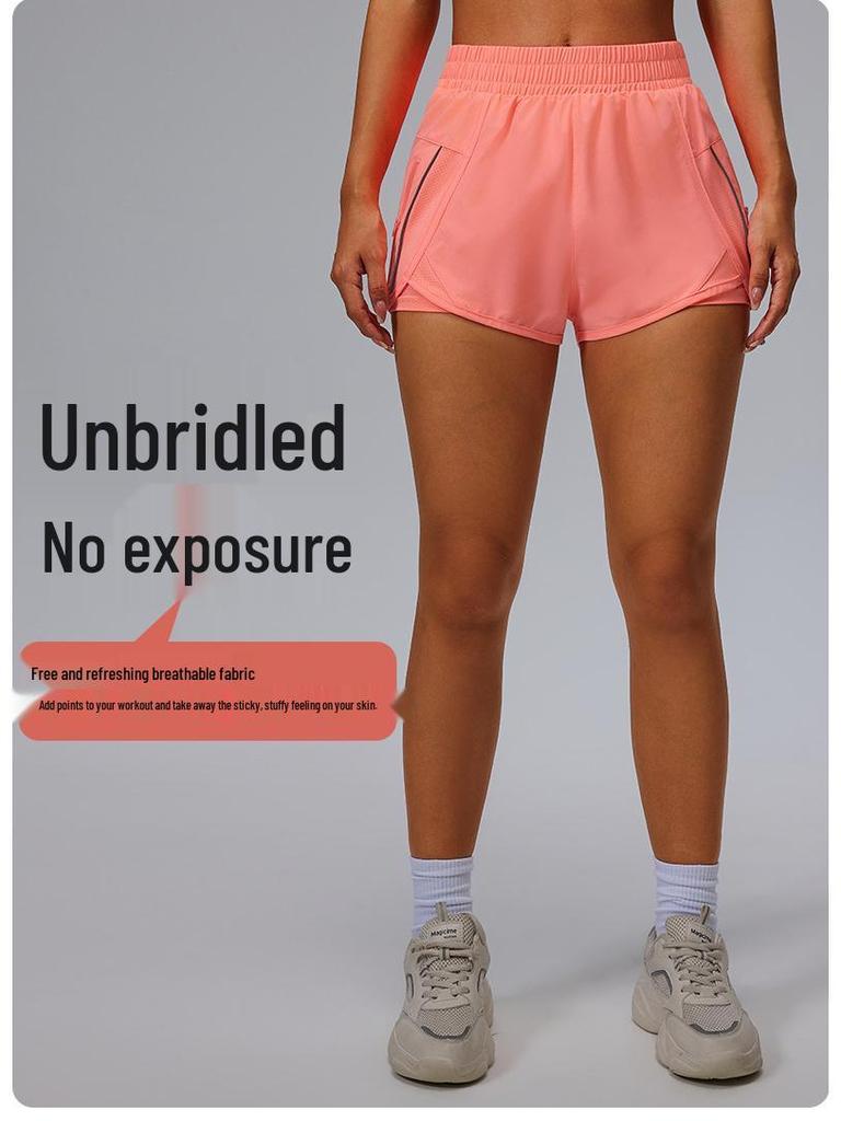 Women's Quick-Dry Three-Quarter Running Shorts with Inner Lining and Double Layer for Fitness