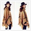 European and American High Neck Plaid Cape - Batwing Sleeve Knitted Pullover Shawl for Women