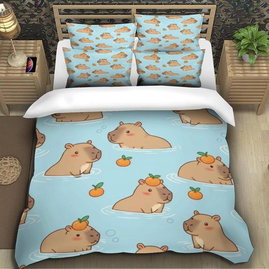 3D Printed Capybara Quilt Cover, Microfiber Duvet Cover Hidden Zipper Home Soft Touch,Fade Resistant, Hidden Zipper, Breathable