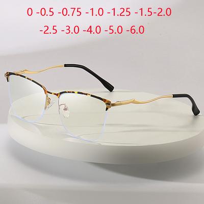 Leoparden-Rahmen Halbrandlose Quadratische Korrektionsbrille Für Kurzsichtige Metall Computer Optische Brille 0 -0,5 -0,75 Bis -6