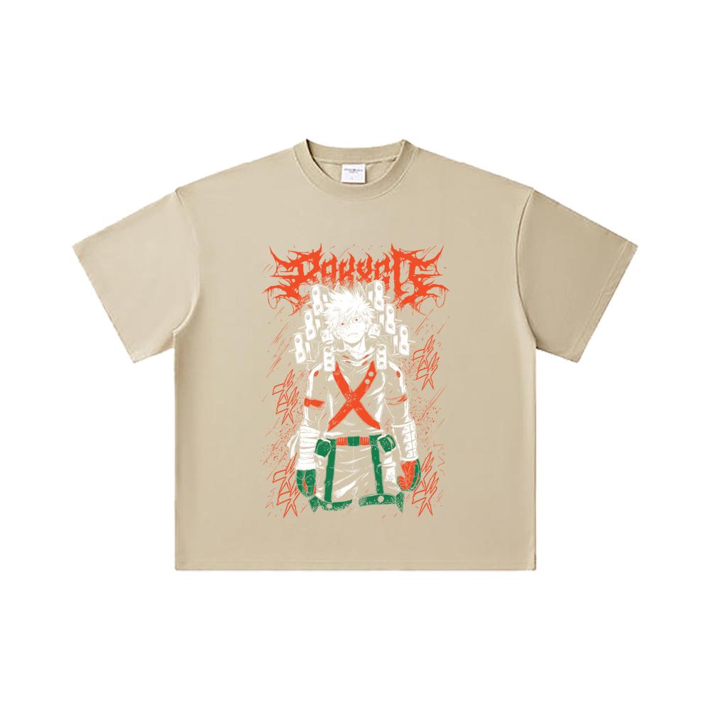 260 GSM Double Yarn 32 Count 100% Cotton My Hero Academia V24 Bakugo Print Unisex Heavy Cotton T Shirt
