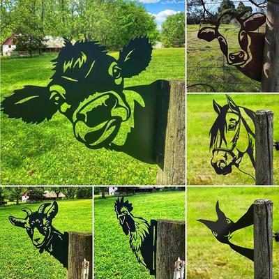 Fazenda espiando gado de vaca, arte em metal decoração de pingente de jardim ao ar livre, espiando vaca cavalo ovelha frango, quintal jardim espreitando ornamento de vaca aço