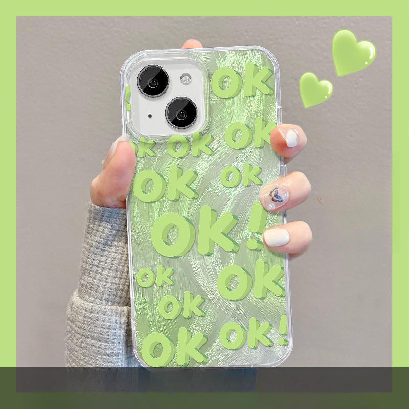 Applicable To Apple 14 Mobile Phone Case Summer Iphone13 Smudge English Ok Invisible Bracket 12 Feather Yarn IMD Advanced