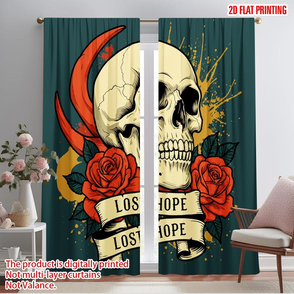 

2pcs 2D flat printing Drapes Skull Roses Lost Hope Polyester Without Electricity Party Decorations for Room bedroom wall decor 52.50×116.00 CM 2pcs