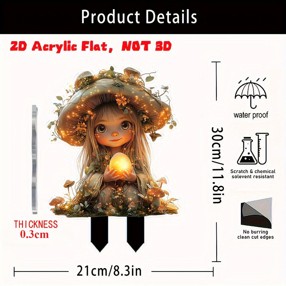 Víla s kouzelnou houbou a zářícím vejcem, 2D plochý akryl, dekorativní, venkovní, vhodný pro zahradu, trávník, dárky, Vánoce, Halloween