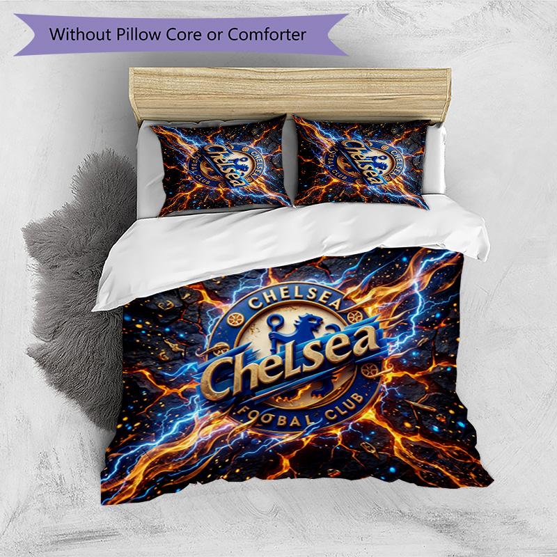 Set Lenzuola 3 Pezzi Stampato Chelsea FC Morbido Delicato sulla Pelle Lavabile Copripiumino e Federe Set Tutte le Stagioni Camera da Letto