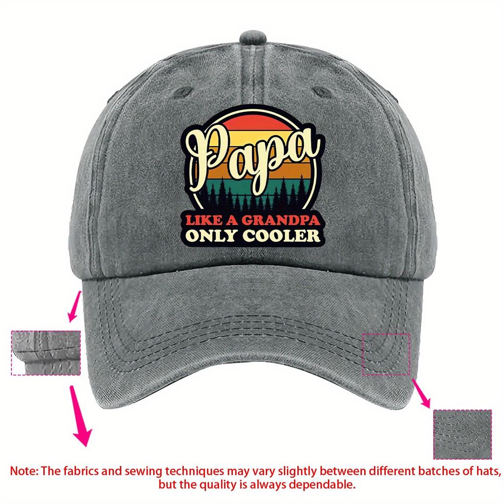 Papa Like a Grandpa Only Cooler Graphic Print Cotton Baseball Cap Adjustable Casual Hat for Unisex