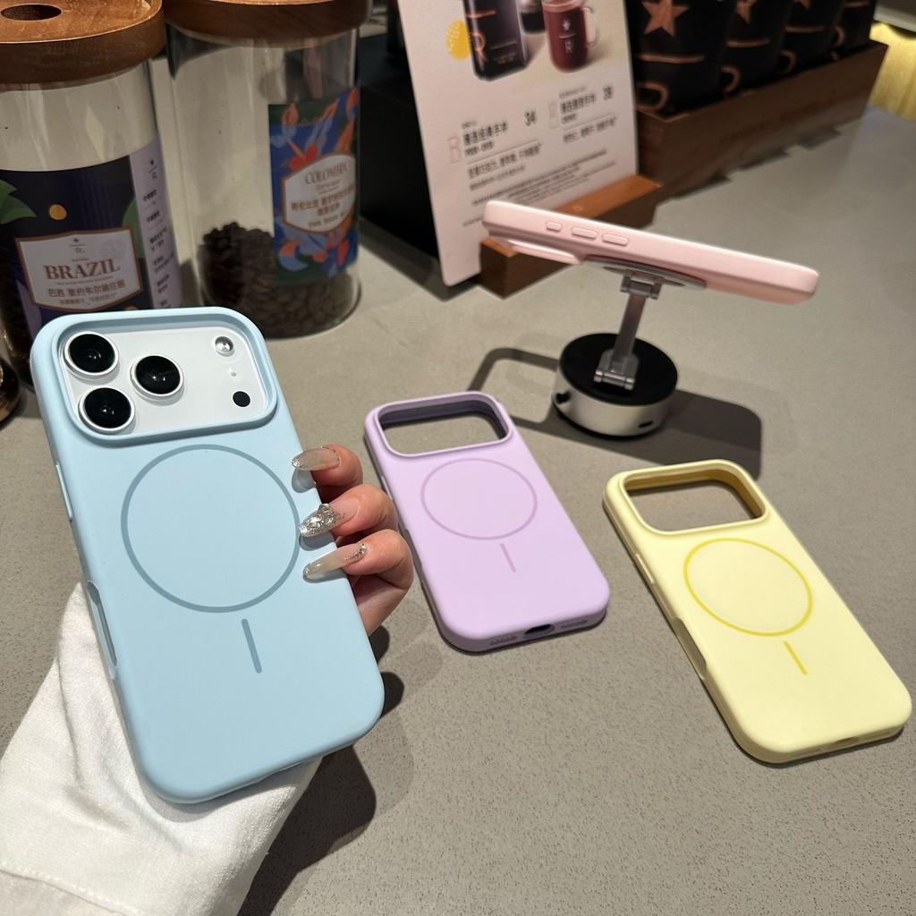 Applicable to Apple 17 thin ring magnetic mobile phone case liquid silicone iPhone16proMax Macaron 15 protective case