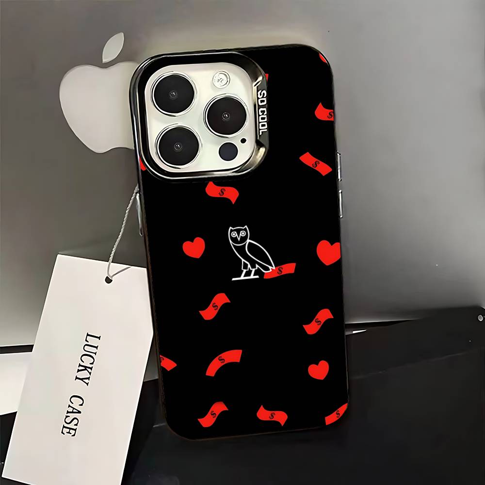 Custodia per Telefono D-Drake O-OvO OWL Per iPhone 16,15,14,13,12,11,Pro,XS,Max,Plus,Mini,SE Nera Caramellata Opaca Cover Antiurto