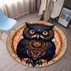 2D Flat, 3D Retro Owl Printed Polyester Area Mat - Non-Slip Round Chair Mat for Living Room & Bedroom, 800g/m² Crystal Velvet, V