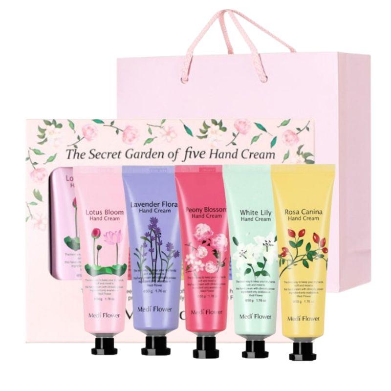 MediFlower The Secret Garden Hand Cream 5Piece Set(50g × 5) + Gift Shopping Bag