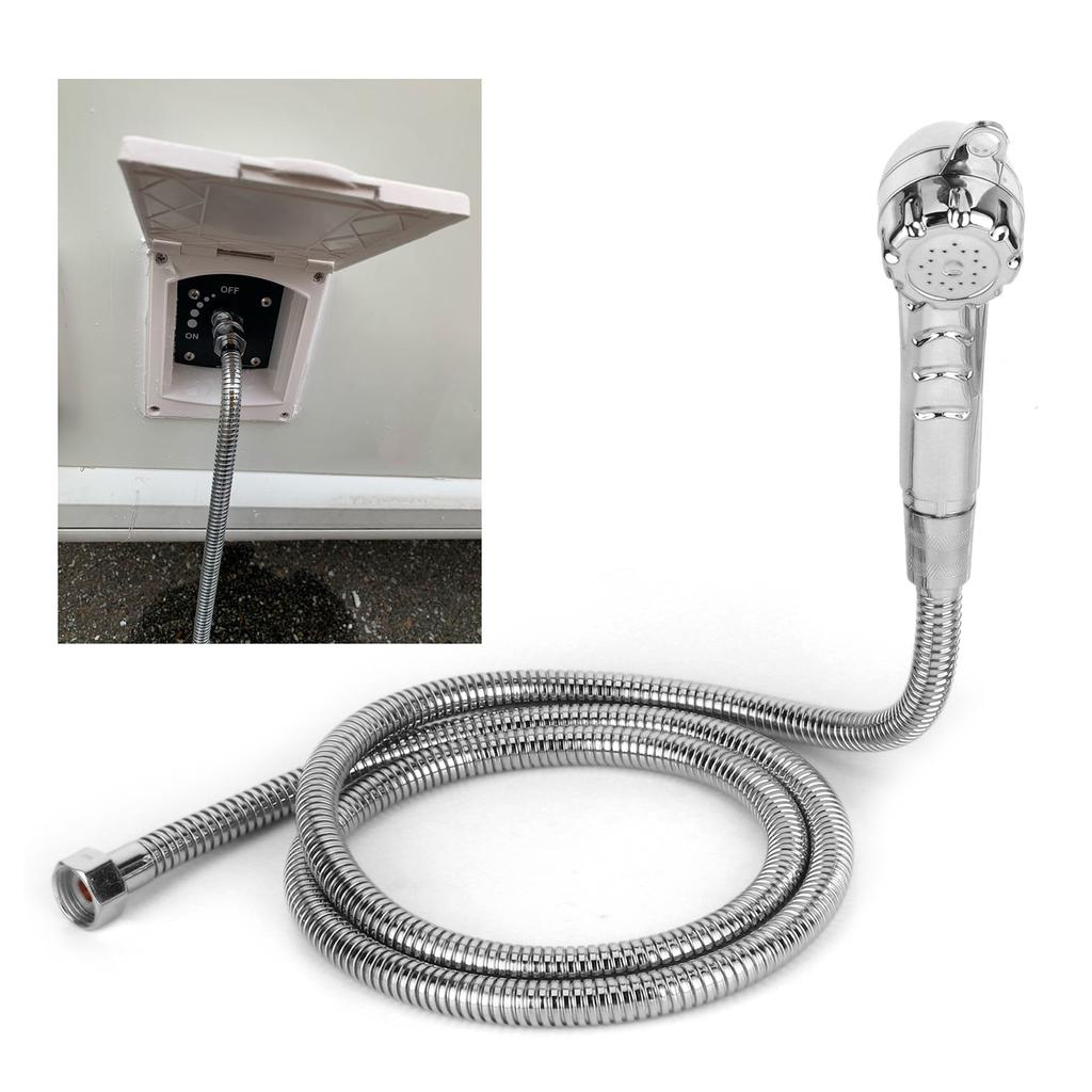 Wohnwagen Außenbrause Wasserzufuhr Duschkopf Edelstahl mit 1,5m Schlauch 1/2 Gewinde