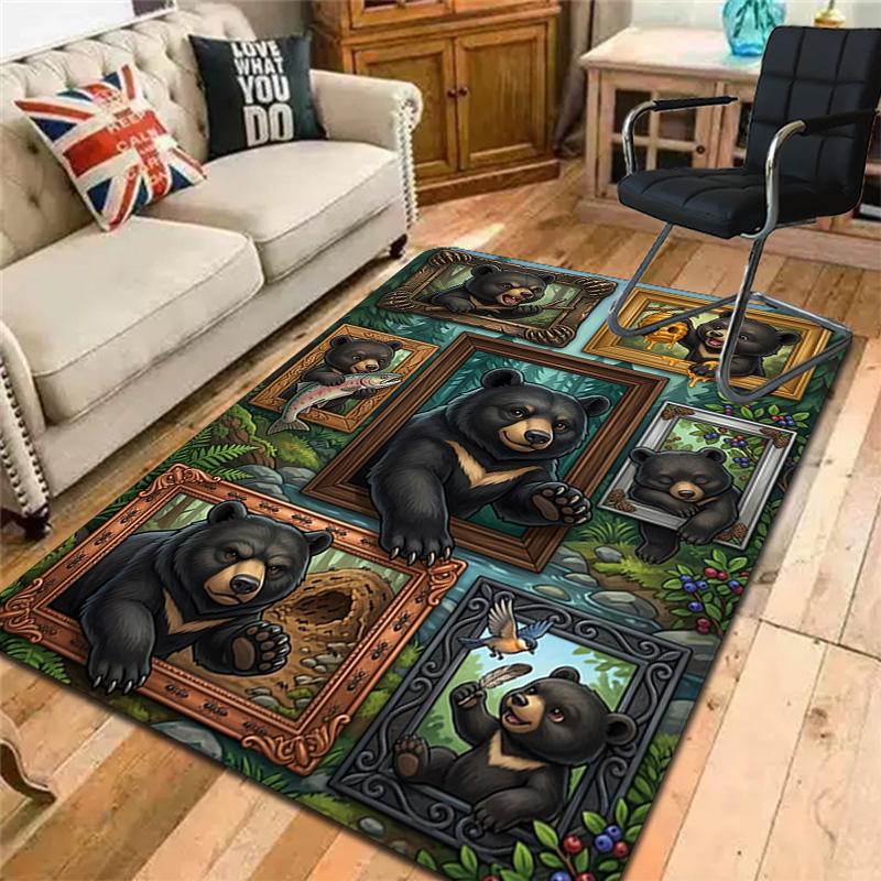 Bear Family Frames Pattern Rug Floor Mat for Living Room or Bedroom Soft and Comfortable Carpet a Gift for Birthday and Holiday.