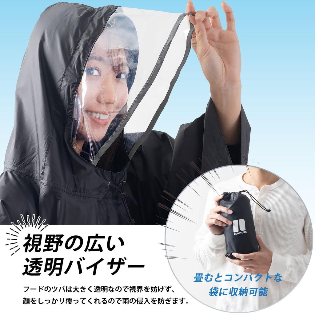 RUMITURE Raincoat with Kangaroo Rain Poncho for Athletic and Flexible and Lightweight Nylon Compatible with Backpacks and Waist Windproof and Includes