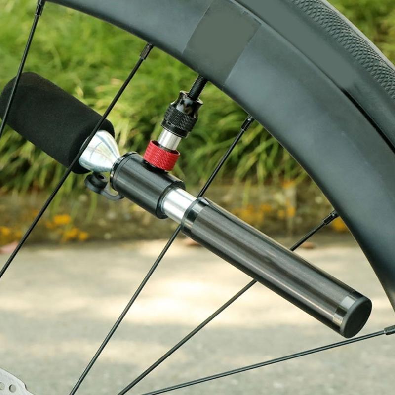 Portable Bike Tire Inflator Double Valves Portable Small CO2 Cycle Tire Pump Fast Inflator Space Saving Frame Mount