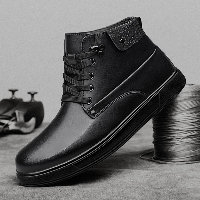 Scarpe Uomo Alte alla Moda in Vera Pelle Autunno Inverno Stivali Antiscivolo per Esterno Stivali da Motociclista Maschili Nuovi Caldi Stivaletti alla Caviglia con Pelliccia di Peluche