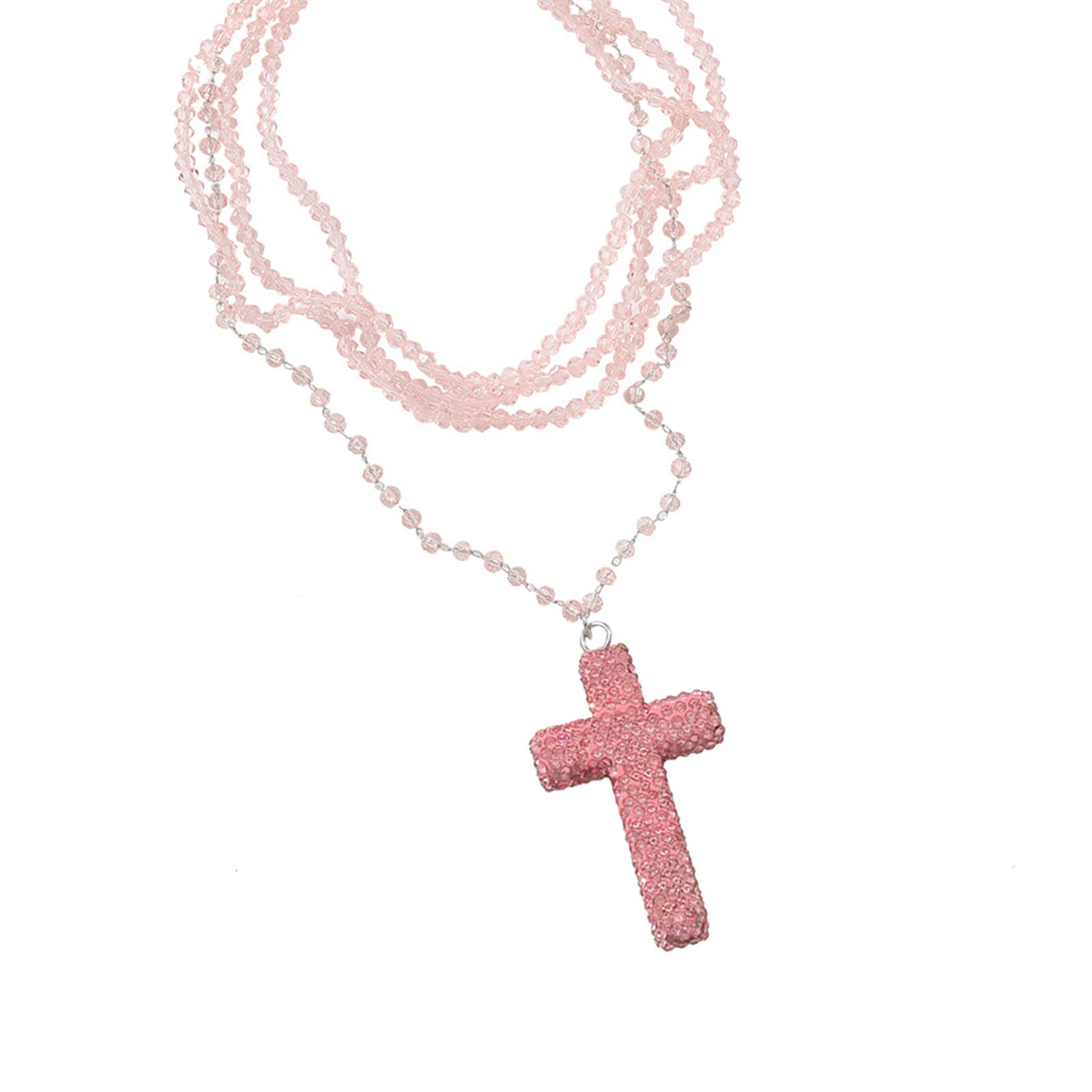 

Fashionable Stackable Beaded Necklace Adjustable Length Crucifix Charm Clavicle Chain Neck Jewelry Accessories розовый