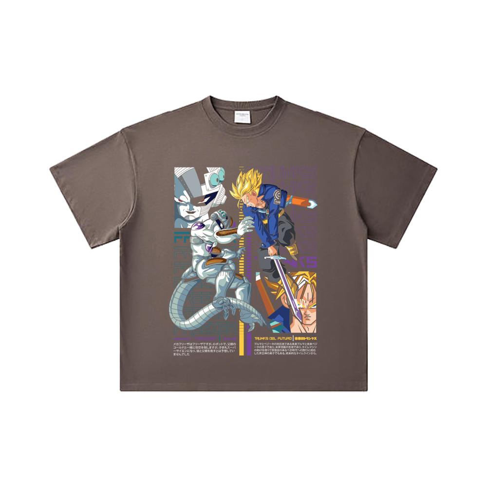 260 GSM Double Yarn 32 Count 100% Cotton Dragon Ball V50 Trunks Freeza Print Unisex Heavy Cotton T Shirt