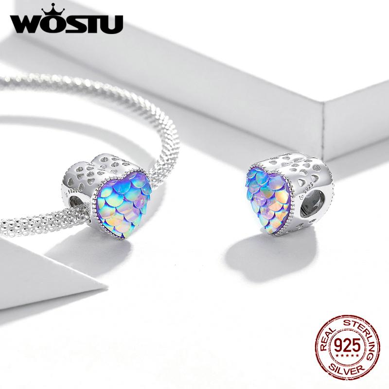 WOSTU Hot Sale 925 Sterling Silver Heart Shaped Dangle Charm Beads Fit Original Bracelets Fine Jewelry Gift