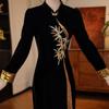 Elegant Winter 2026 Chinese Velvet Qipao Dress - Slimming Mid-Length Skirt