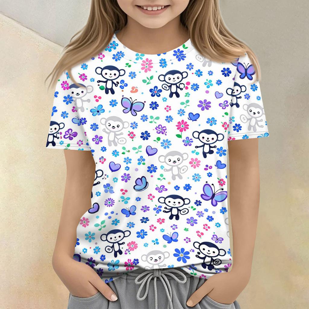 Children's Printed Round Neck Short Sleeved Casual T-shirt