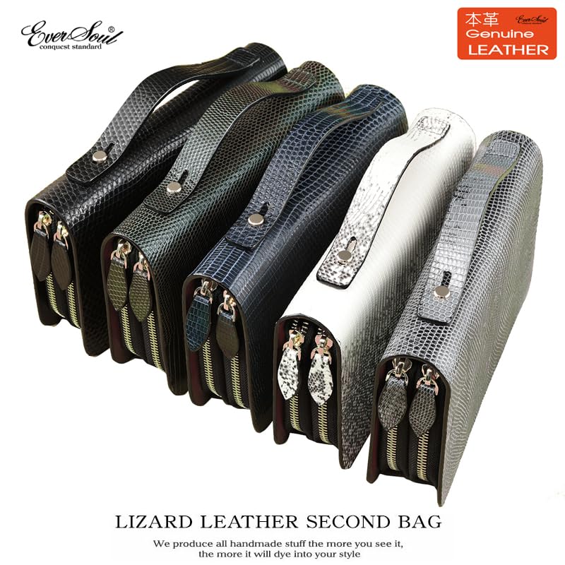 EVERSOUL Lizard Leather Clutch Bag with Large Capacity, Smartphone and Card Slots, Unisex, Black