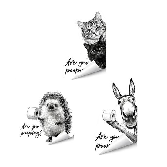 Are You Pooping Toilet Lid Stickers Funny Animals Toilet Seat Tank Lid Cover Decals Removable PVC Wall Sticker for Bathroom Washroom