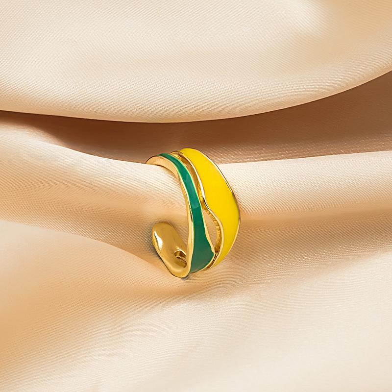 Yellow-Green Temperament Ring, Female Tide, Niche Design Index Finger Ring, Simple Cold Wind, Personalized Opening Ring
