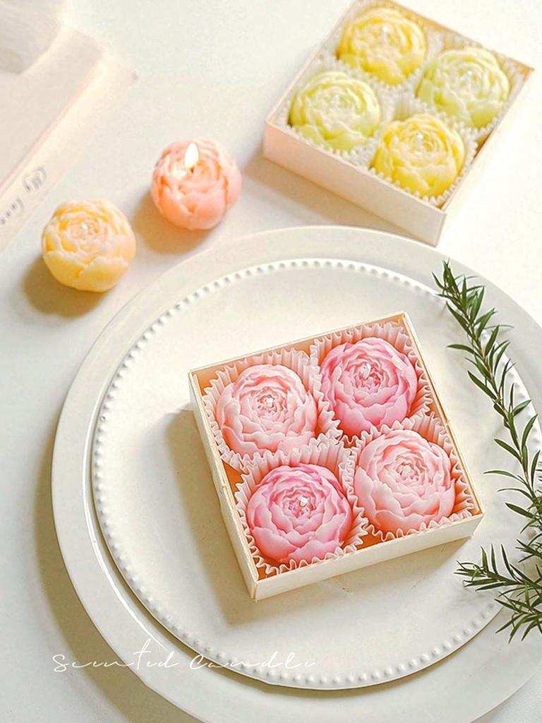 4pcs/Set Hand Made Rose Fragrance, Scented Candles, Hand Made Bouquet Candles,Home Decoration, Suitable For Valentine's Day Gift