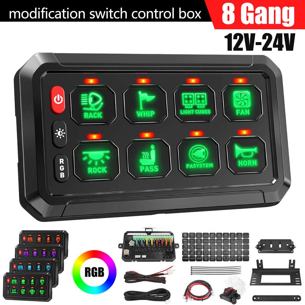 12V/24V LED 6/8/12 Gang Switch Panel Circuit Control Relay System Box Slim Touch Control Panel for Boat Jeep UTV Caravan