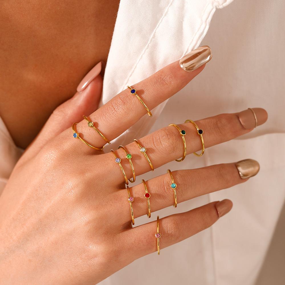 European and American fashion single colored diamond titanium steel ring female simple popular niche design plain ring stainless steel ring