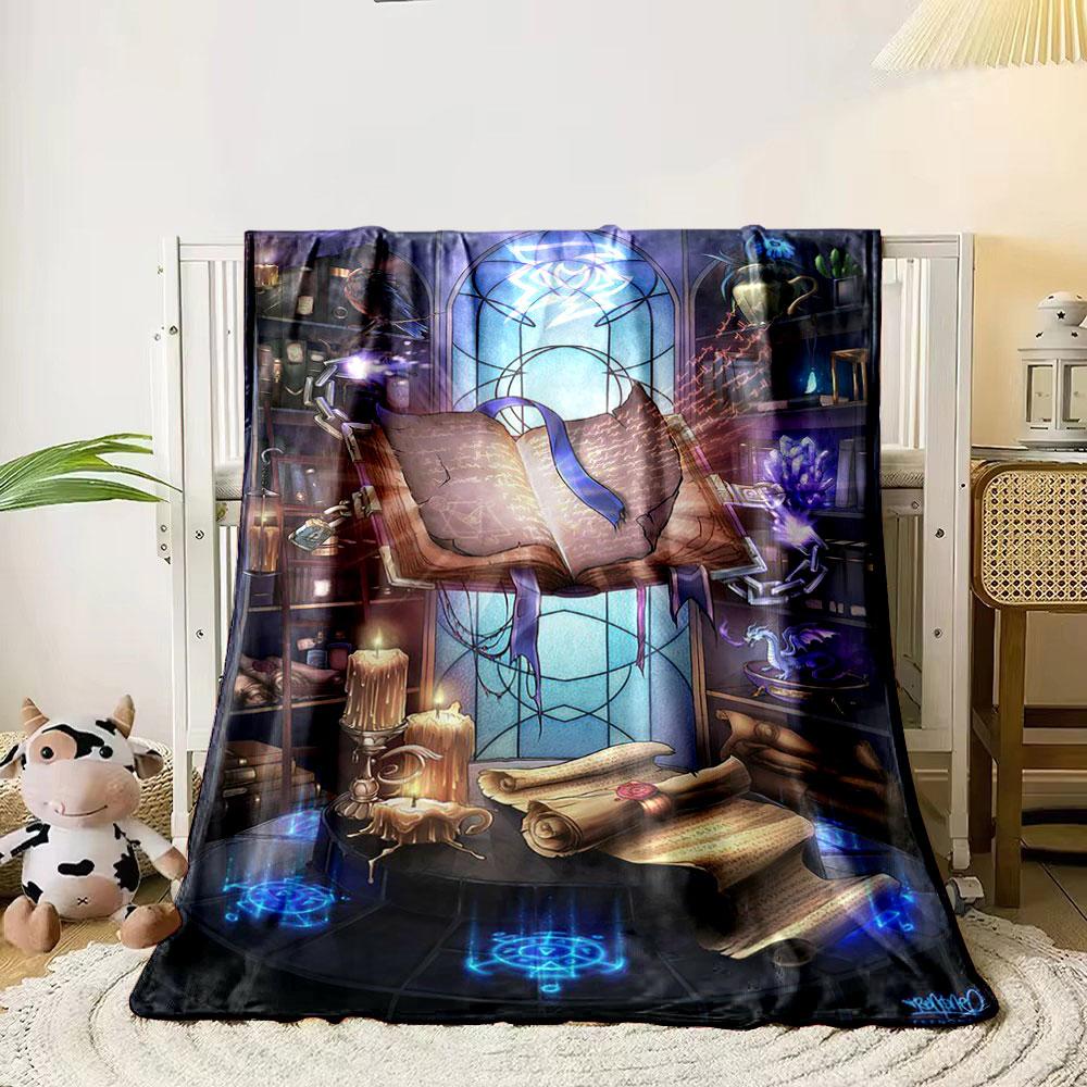 Wizardry Themed Blanket with Floating Grimoire Design Bedroom Blanket for Livingroom Couch Lunch Break Soft Throw for Friend's Festival Gift
