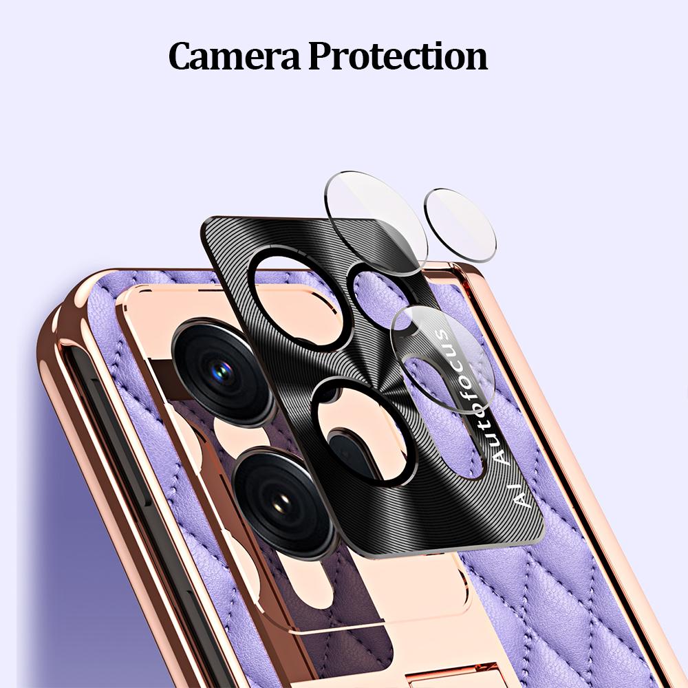 Husă cu Balama Magnetică pentru Oppo Find N2 5G cu Suport, Textură Țesută, Piele, Husă Protectoare pentru Oppo Find N2, Huse cu Sticlă Frontală