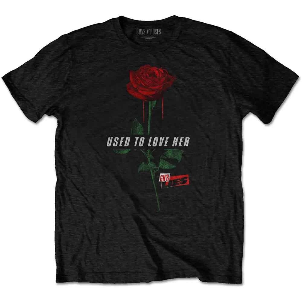Guns N Roses T Shirt Used to Love Her Rose Band Logo Official Mens Black S L