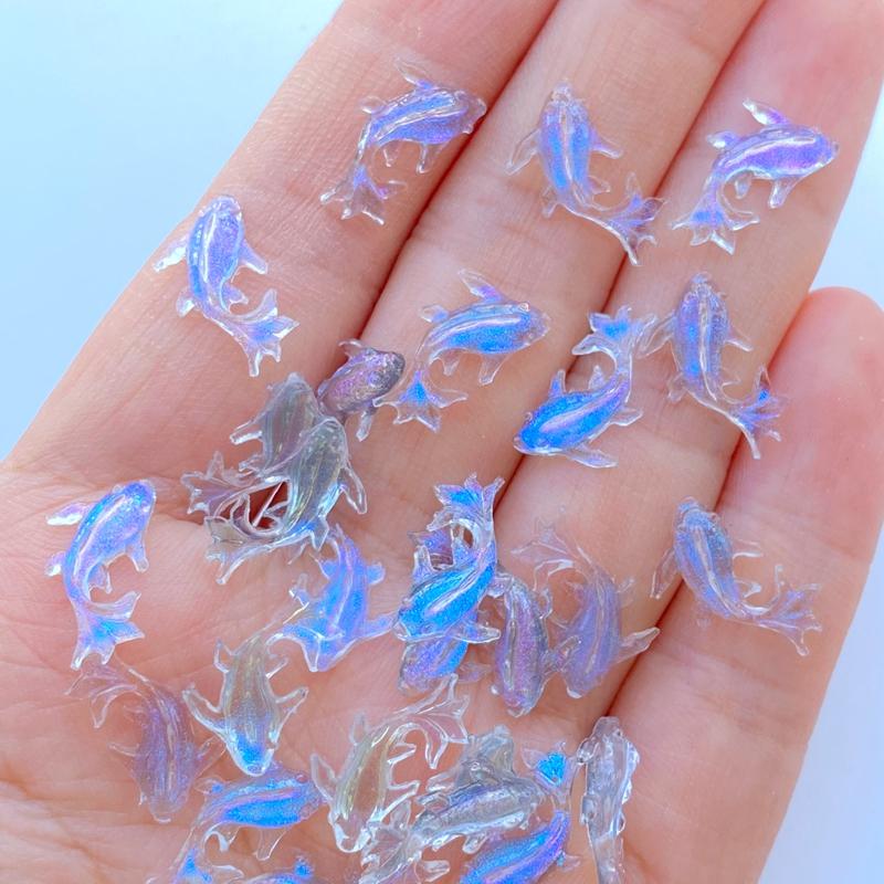 100Pcs Resin 3D Colorful Mini Shiny Goldfish Flatback Figurines Scrapbook Wedding Applique Nail Art Decor Crafts