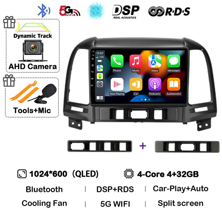 Android 14 Carplay Auto Car Radio For Hyundai Santa Fe 2 2006-2012 4G+WIFI Multimedia Player GPS 2Din Autoradio Stereo Head Unit