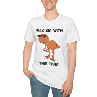 Rizz'em with The Tism Unisex Softstyle Cotton T-Shirt Fun Graphic Tee Casual Wear Humor Gift Dinosaur Lovers Birthday Present