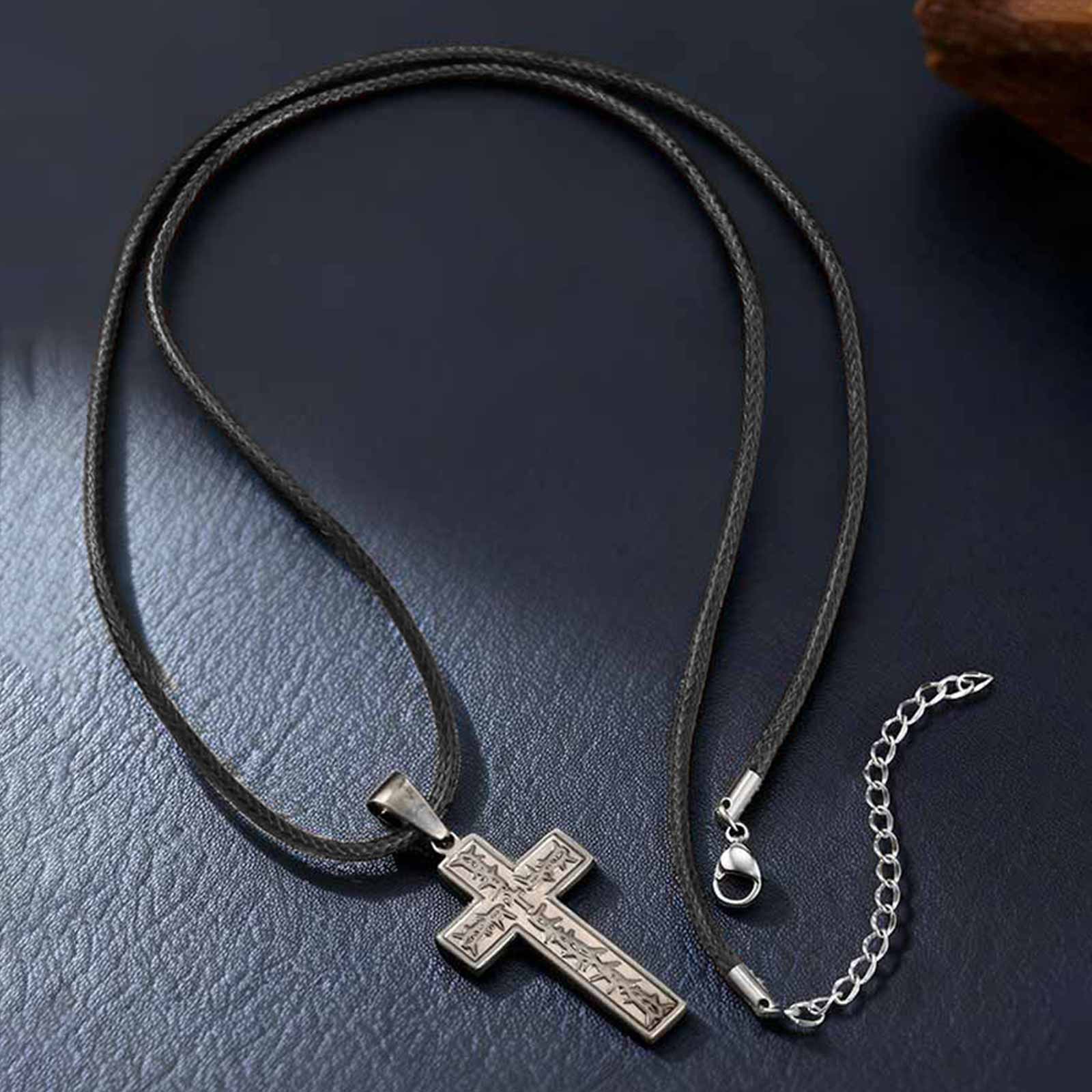

Vnox Men s Stainless Steel Thorn Crown Cross Pendant Necklace, Retro Brown Black Wax Rope Chain, Religious Jewelry Gifts for Him 60-65cm чорний