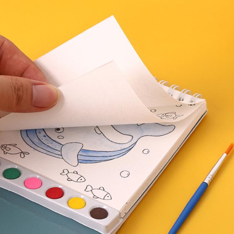 1 Set Desktop Ornament Coil Vertical Watercolor Painting Diy Watercolor Graffiti Book With Built-In Paint Coloring Picture Book