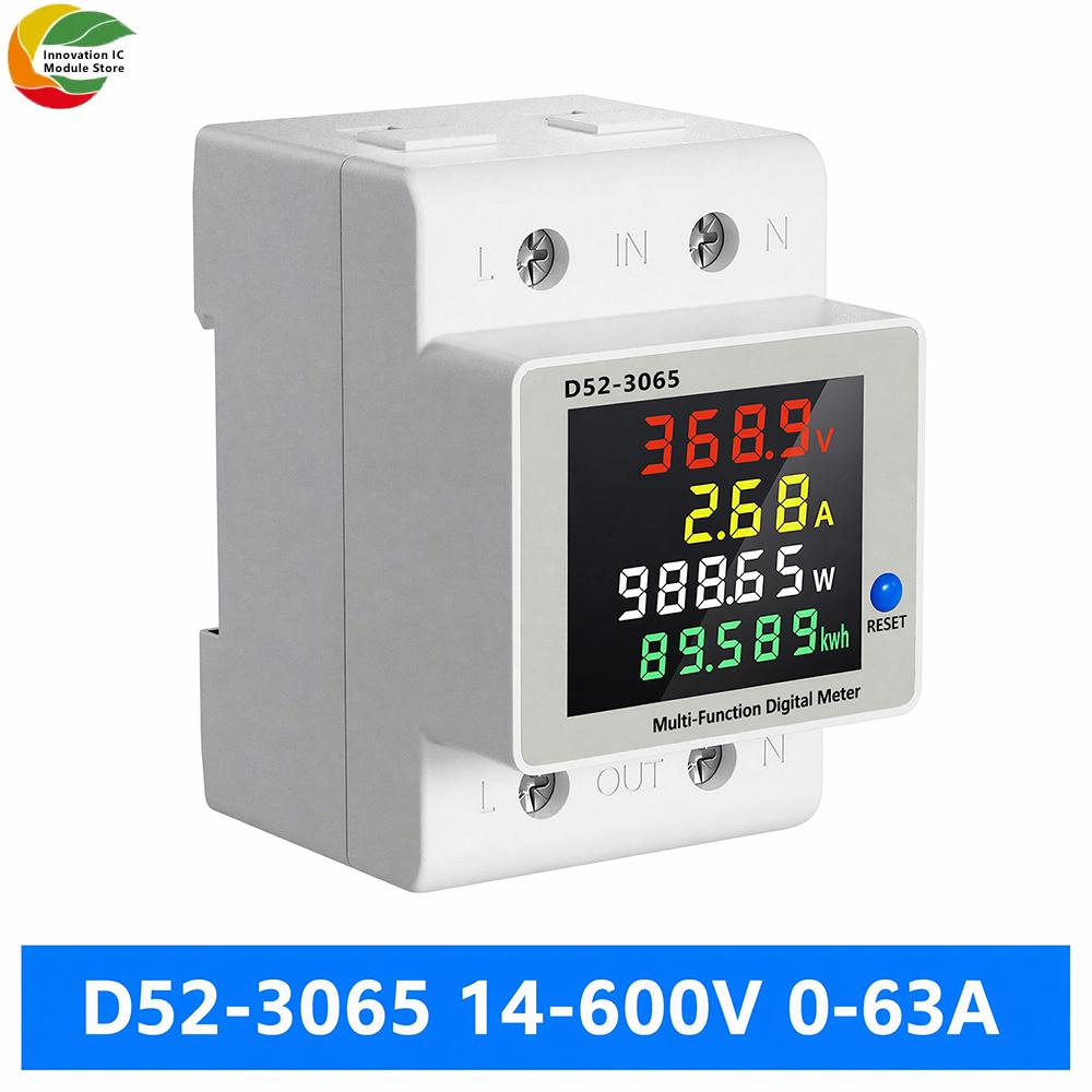 DC 11–611V 61A DIN-rail Mounted Multifunctional Single-Phase 1-in-1 DC Energy Meter with LCD Display for Voltage Current Power