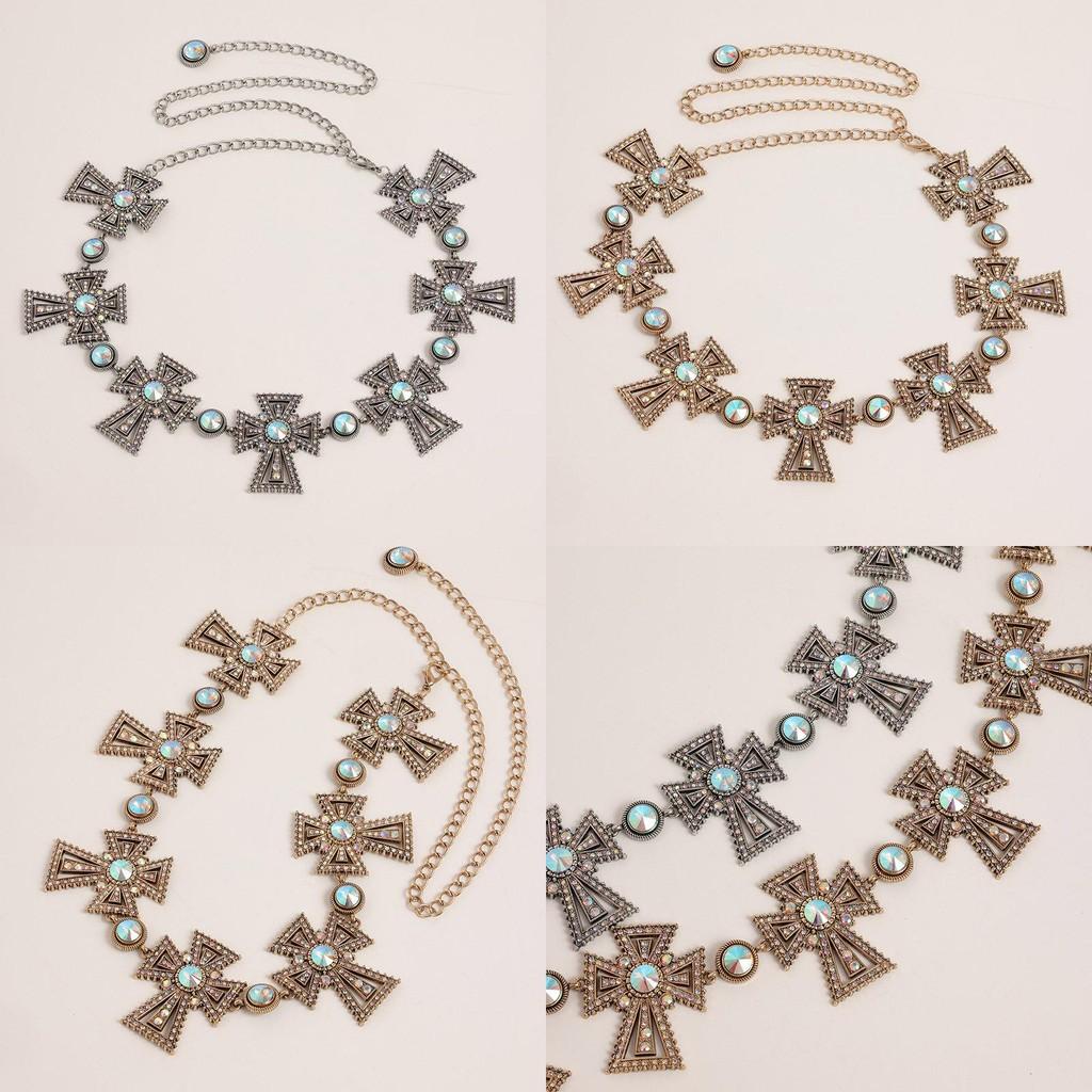 Water Drilled Silver Metal Waist Chain For Women With Cross Pendant Elegant Jewelry