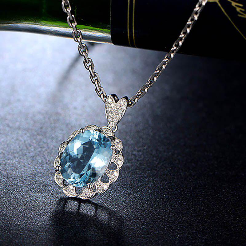 Lindon Elegant Jewelry Necklace with Oval Shape Sapphire Pendant for Women Wedding Party Gift