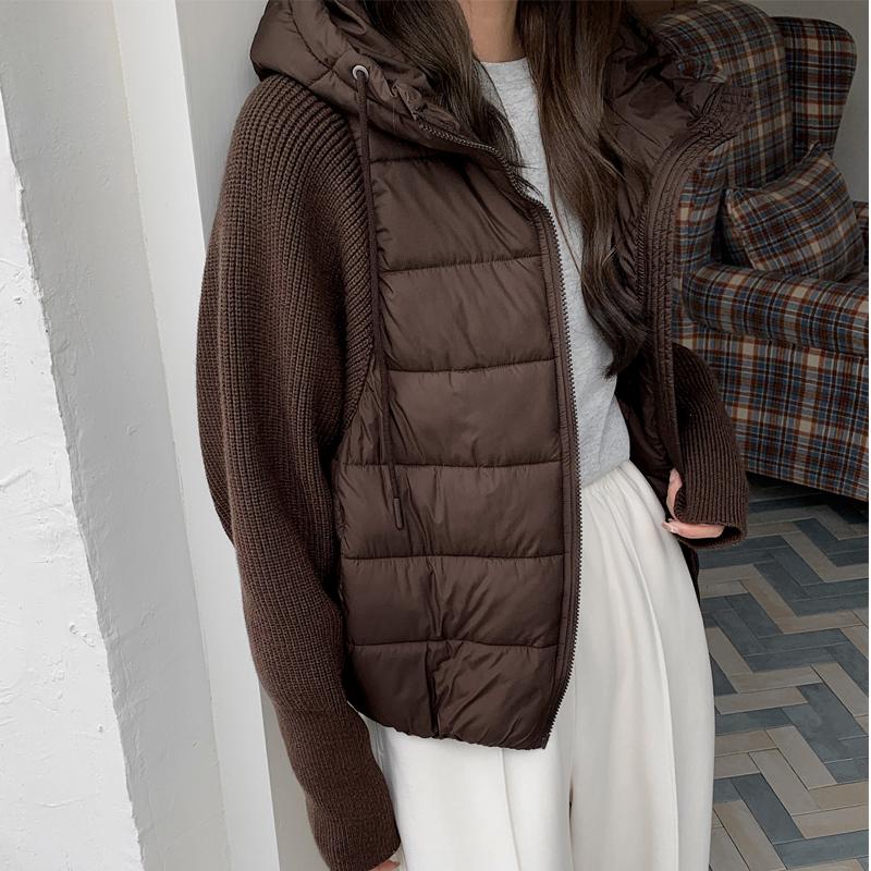 Fashion Female Short Coat Winter Jackets Hooded Knitted Sleeves Loose Thick Warm Women Parkas