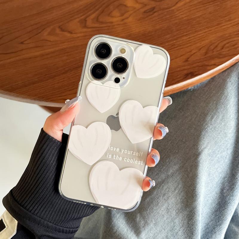 Ins Simple White Love Is Suitable for Iphone13/14 Mobile Phone Case Women's Apple 12 Transparent 15 All-inclusive 11 Anti-drop