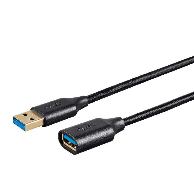 Monoprice USB 3.0 Premium Extension Cable - Type-A Male to Type-A Female, Braided Nylon Jacket, 3 Feet, Black